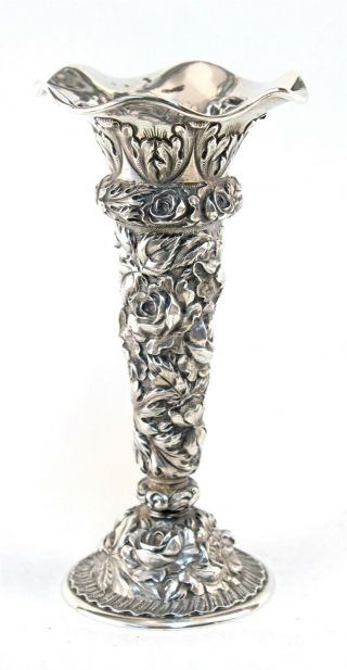 Scarce Stieff Hand Wrought Repousse Stieff Rose Sterling Vase
