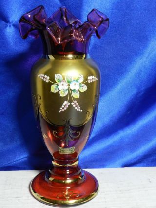 Rare Vintage Egermann Hand Painted Ruby & Gold Vase 10.  5 " Vt2480