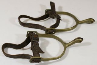 Vintage Us Calvary Military Brass Spurs And Leather Straps With Serial Marks
