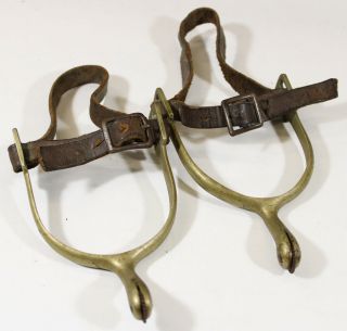 Vintage US Calvary Military Brass Spurs and Leather Straps with Serial Marks 2