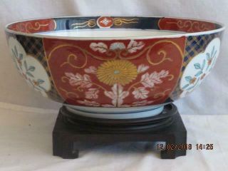 Antique Japanese Large12 " Imari Floral & Gold Gilt Hand Painted Punch Bowl&stand