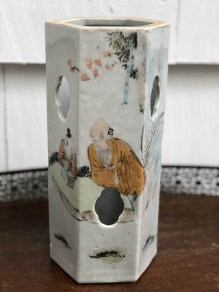 Antique Chinese Porcelain Figural Hexagonal Hat Stand