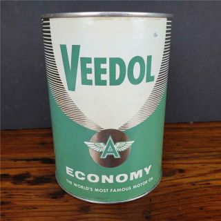 Vintage Nos Full Veedol Economy 1 Qt.  Composite Motor Oil Can Flying A