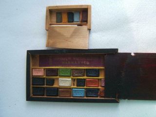 Antique Superfine Watercolours Paint Box W/ Sliding Cover & Small Case