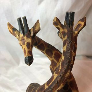 Vintage Hand Carved Wooden African Giraffe Art Carving Height 12“