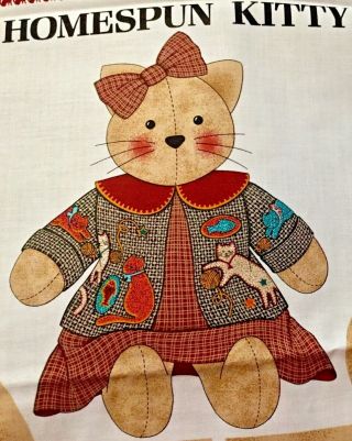 Homespun Kitty Vip Cranston Vintage Cut & Sew Fabric Kitty Cat Doll Panel Craft