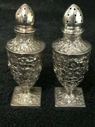 Baltimore Mfg Co Schofield Sterling Silver Repousse Rose Salt & Pepper Shakers