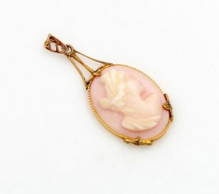 Stunning Vintage 10k Solid Gold Cameo Pendant W/ Unique Setting 837b - 7