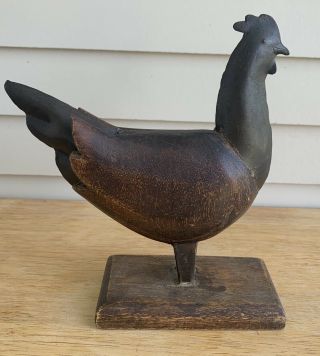 Antique Folk Art Wood Carving Rooster Chicken Metal Weathervane Old
