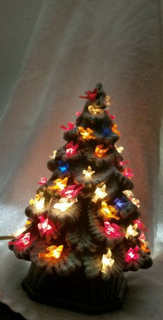 Christmas Tree Ceramic Mold Dove Bird Light 9 " Vintage Glitter Snow Paint Old