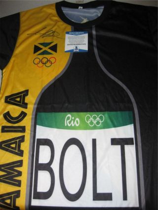 Usain Bolt Signed 2016 Olympics Jamaica Team Jersey M Autograph Beckett Bas