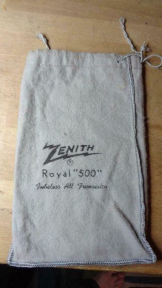 Zenith Royal 500 Transistor Radio Cloth Bag Vintage Only