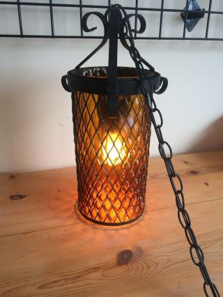 Swag Lamp Spanish Revival Porch Amber Hanging Gothic Pendant Mid Century Vintage