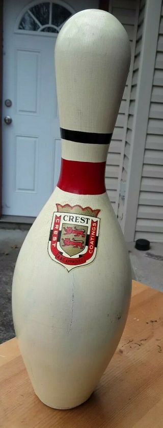 Vintage Wood Bowling Pin With Great Decal