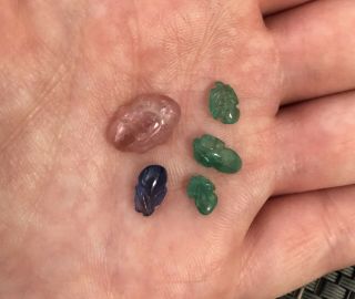 Antique Vintage Chinese Carved Sapphire Emerald & Tourmaline Stones For Jewelry