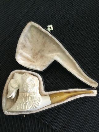 Meerschaum Hunting Dog With Bird In Mouth W/case