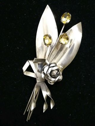 Rare Large Vintage Coro Sterling Silver Flower Brooch / Pin 4.  5 Inch