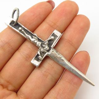 Vtg Signed 925 Sterling Silver Crucifix Cross Sword Design Pendant