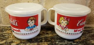 Vintage (2) Collectible Campbell ' s Soup Mugs Bowls Cups w/Lids Anchor Hocking 2