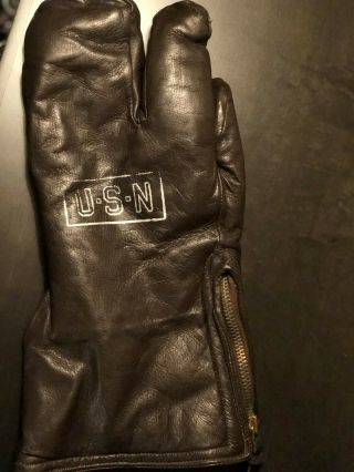 Vintage Wwii Us Navy Leather Flight Gloves Wool Lining Small Zippered Sides