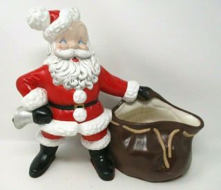 Vintage Atlantic Mold Santa Claus Christmas Planter With Bell And Bag 12 "