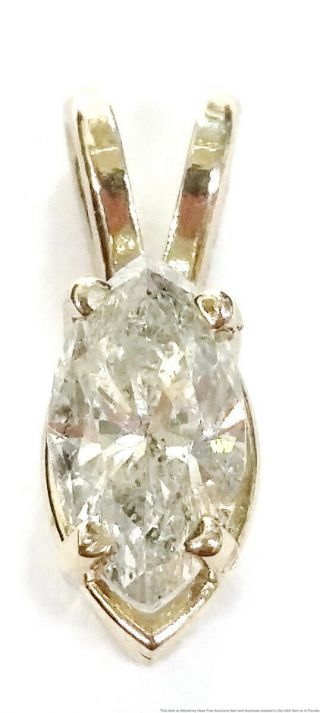 Vintage 14k Yellow Gold Approx 0.  65ct Marquise Diamond Ladies Solitaire Pendant
