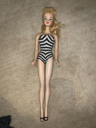 Vintage 1959 Rare Blonde Ponytail Barbie Bathing Suit Shoes.