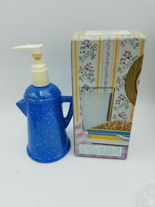 Vintage Avon Soap Lotion Dispenser Country Style Coffee Pot Blue Spatter