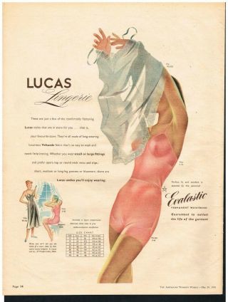 Evalastic Lucas Lingerie Ad Mid Century 1950 Vintage Print Ad Retro