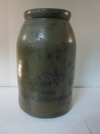 T.  F.  Reppert Greensboro Pa Stoneware Salt Glaze 1 Gallon Crock Jug W/ Blue