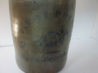 T.  F.  Reppert Greensboro PA Stoneware Salt Glaze 1 Gallon Crock Jug w/ blue 2