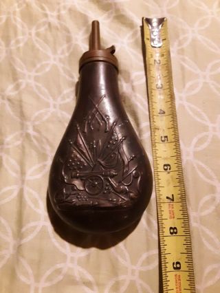 Antique Brass Black Powder Flask/horn Civil War 8 Extra Tips Italy
