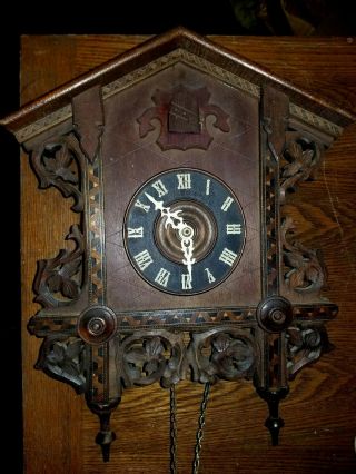Antique American Cuckoo Clock Co Philadelphia Inlay Walnut