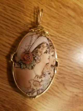 Antique Cameo Pendant 10k Real Gold Wire,  Handcrafted,  Gorgeous.
