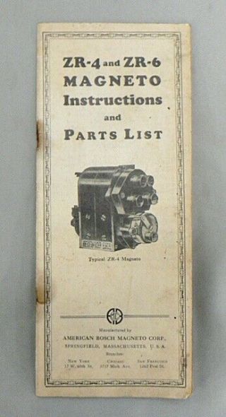 Vintage Zr - 4 And Zr - 6 Magneto Instructions And Parts List