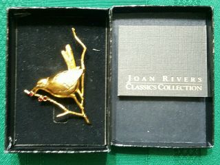 Signed Joan Rivers Vintage Bird On Berry Branch Brooch Pin Rhinestone Jewelry