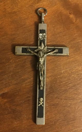 Vintage Antique Ebony And Brass 4 1/2” Priest Nun Crucifix - Germany
