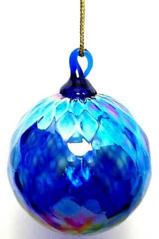 Vintage Hand Blown Art Glass Optic Blue Christmas Ornament Ball