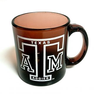 Texas A&m University Aggies Brown Glass Mug Cup C Handle Vintage