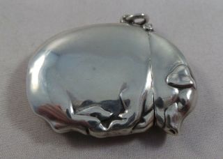 Very Rare Antique Sterling Silver Sleeping Pig Vesta Case / Match Safe Circ 1890