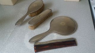 Vintage Sterling Silver Four Piece Vanity Hand Mirror & Brush Set - 1919
