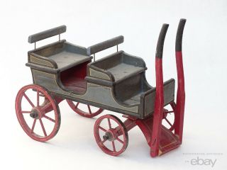 Antique Victorian Folk Art Primitive Painted Doll Pull Cart Dog Cart Child 