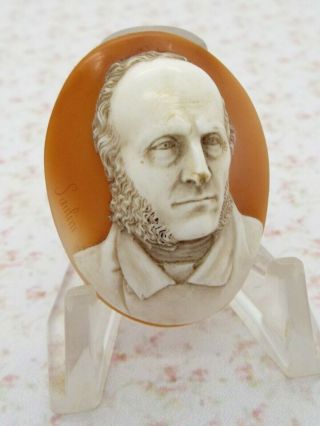 Antique Signed Saulini Un Mounted Shell Cameo Victorian Gentleman Full Face