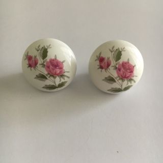 Set Of 2 Vintage Shabby Chic Ceramic Pink Roses Cabinet Drawer Knobs Pulls