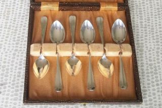 A Lovely Case Set Of Six Solid Sterling Silver Coffee Spoons London 1932.