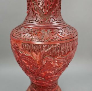 Fine Antique Chinese Carved Red Cinnabar Lacquer Vase With Stand 14 