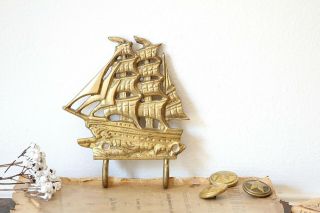 Vintage Metal Brass Wall Mounted Coat Hook Decorative Ship Shaped Hook