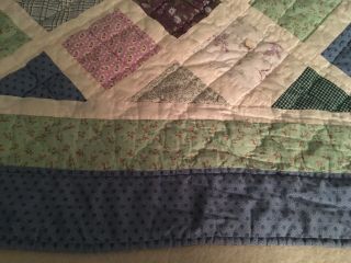Vintage REVERSIBLE Cotton Hand & Machine Sewn Patchwork Quilt 96” x 86” Squares 3