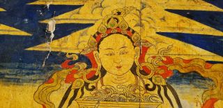 Antique 18/19th C.  Tibetan Wood Lacquer Painting Thangka Tara Buddha Figure 2 3