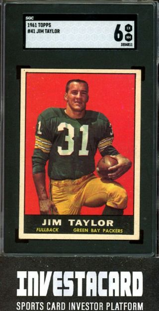 1961 Topps 41 Jim Taylor Green Bay Packers Hof Vintage Football Card Sgc 6